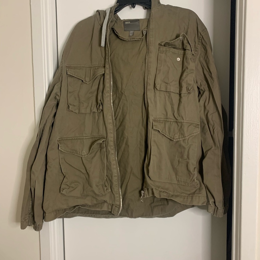 ASOS Brown Utility Jacket, Men’s Size Large, Zipper, Drawstring, Cotton Blend